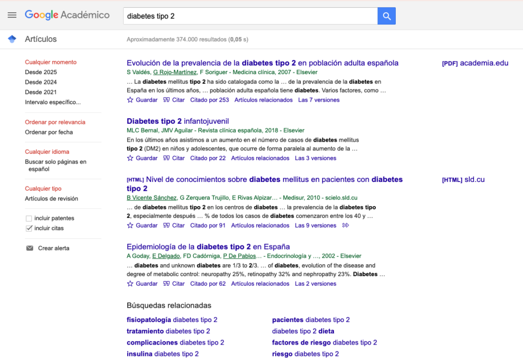 Búsqueda en Google Scholar para TFG